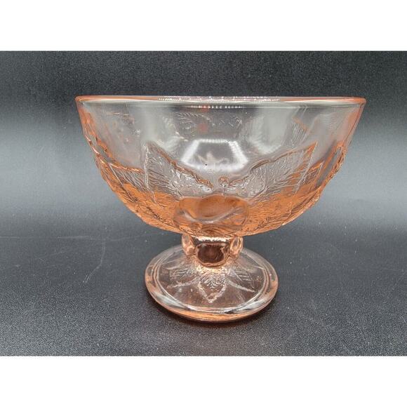 Unmarked Other - Pink Glass Floral Leaf Pedestal Ice Cream Dish